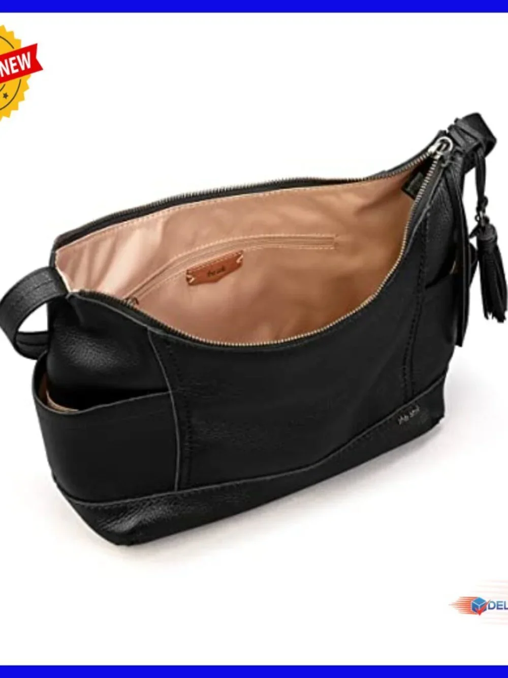 Leather Hobo Bag with Zipper Closure, Multiple Pockets, Shoulder Strap